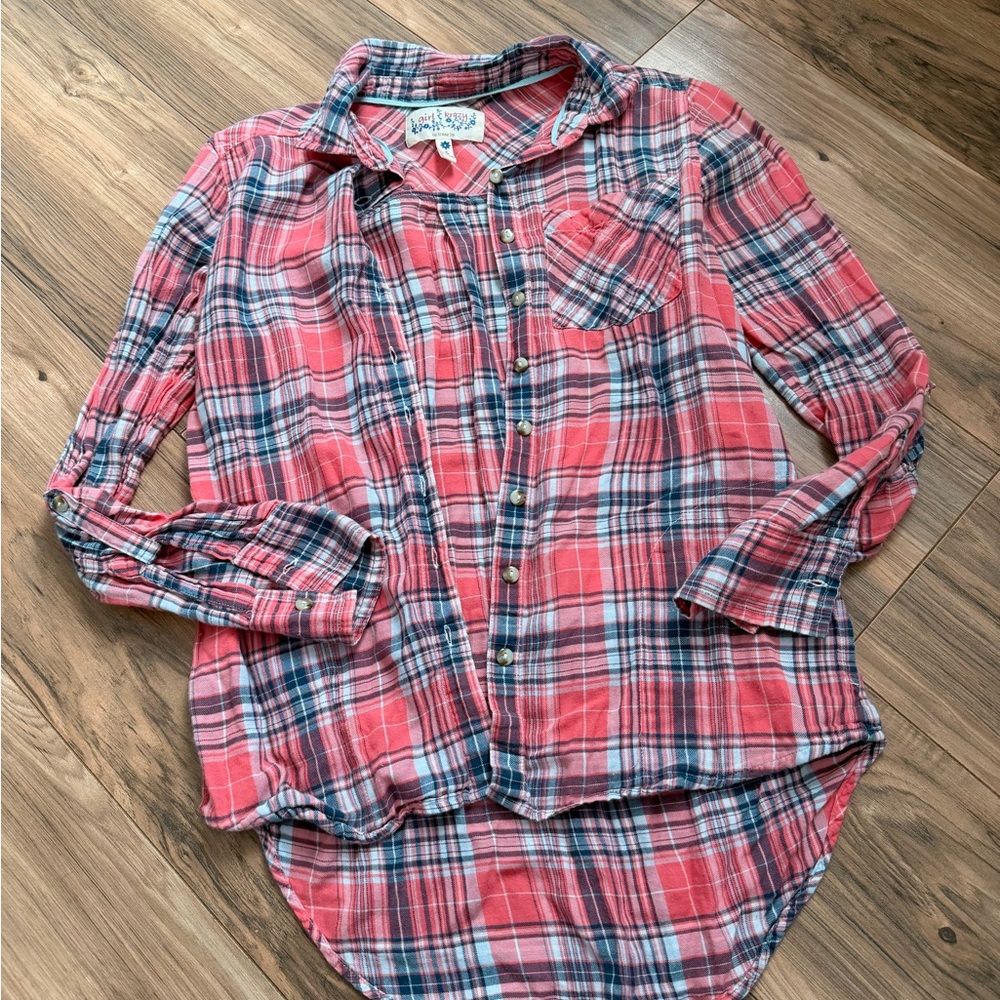 Pink Plaid Lightweight Button Down by Krazy Kat